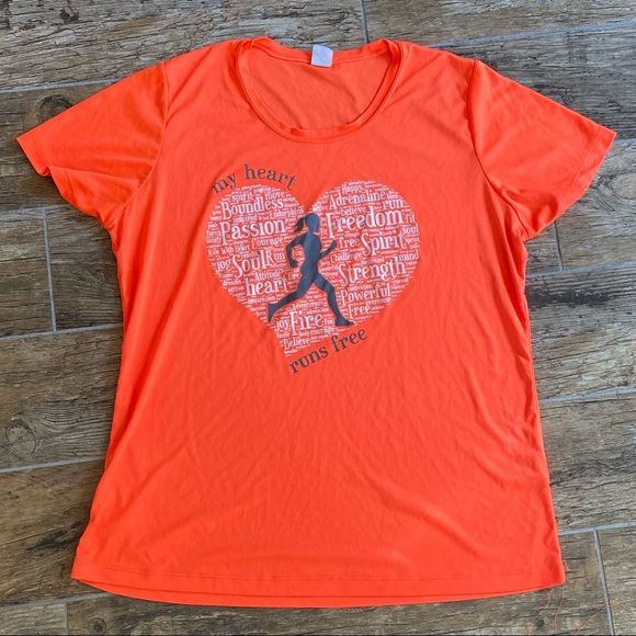 Sport-Tek Tops - Ladies Orange My Heart Runs Free Running Tee